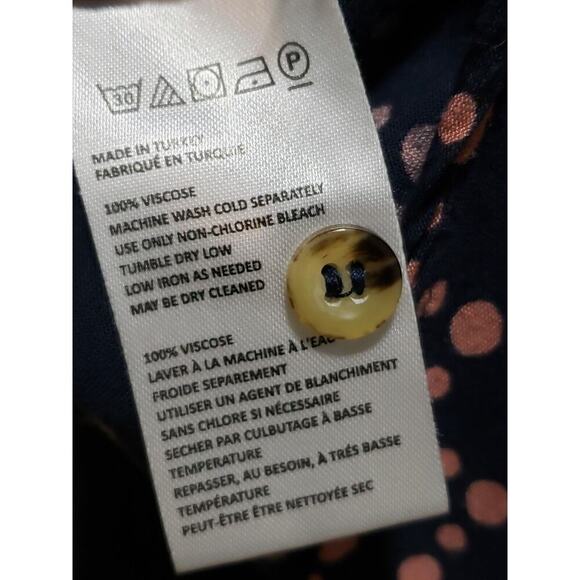 Anthropologie Maeve Navy Pink Polka Dot Long Sleeve Button Down V-Neck Blouse M - Picture 8 of 12